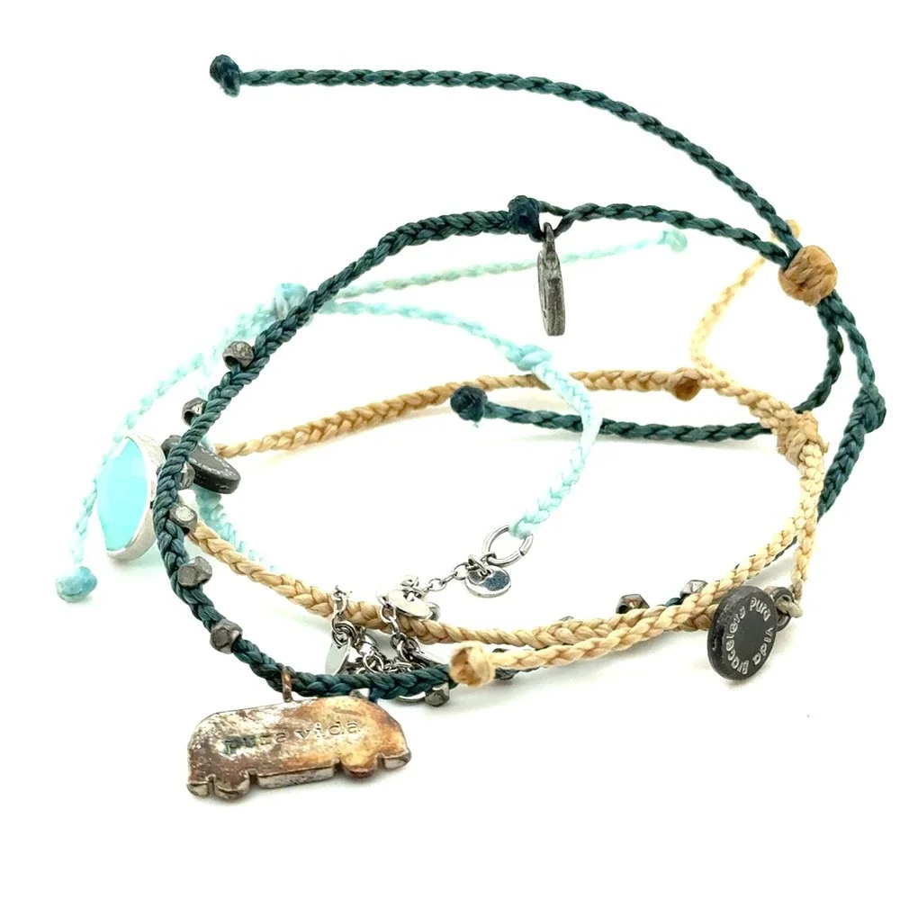 Pura Vida Bracelet Stack Hippie Van Charm Turquoise Stone Boho Blue Tan Set - Picture 3 of 7